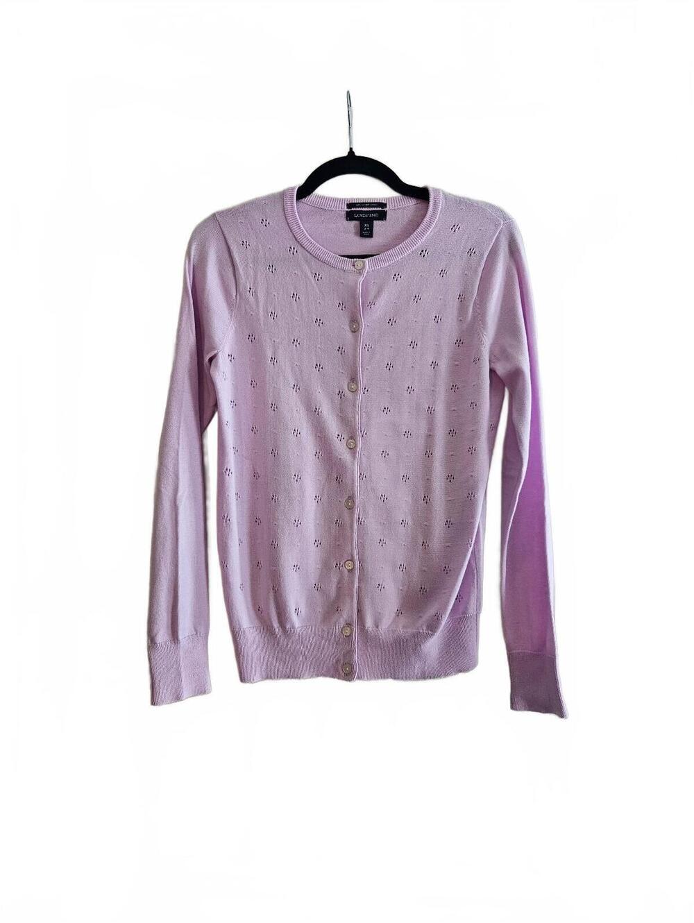Lands' End Women's Lavender Supima Cotton Cardigan Sweater XS-Wardrobe Staple
